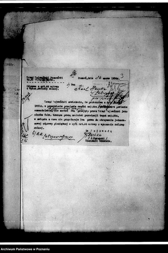 Obraz 6 z jednostki "Majątek Zakrzew powiatu jarocińskiego odprawy z art.. 44 ustawy o wykonaniu reformy rolnej"