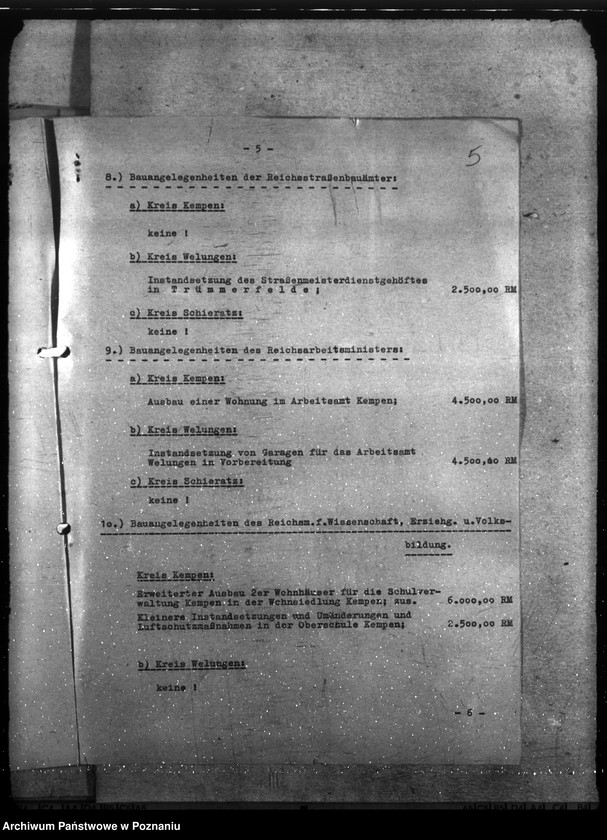 Obraz 9 z jednostki "Kreisbauamt Kempen - Wykaz prac budowlanych dla posterunków policji i urzędów"