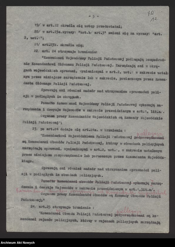 image.from.unit.number "Nowelizacji rozporządzenia Prezydenta Rzeczpospolitej o Policji Państwowej. Projekt dekretu, korespondencja."