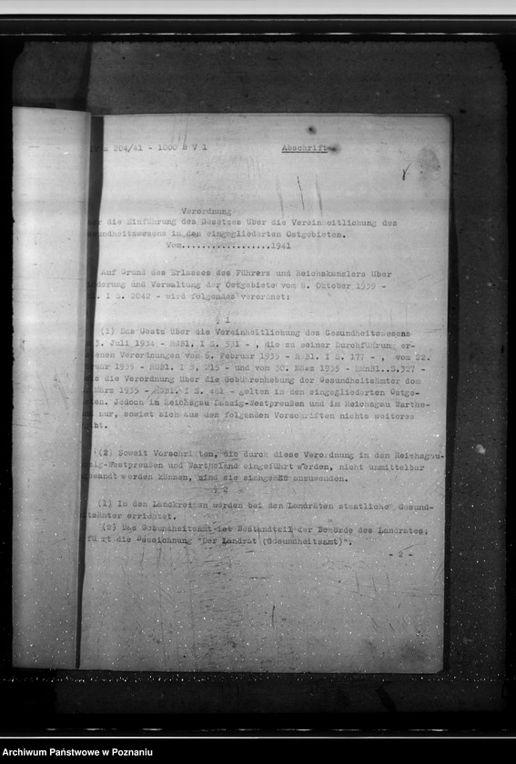 Obraz 12 z jednostki "Verordnung über die Einführung des Gesetzes über die Vereinheitlichung des Gesundheitswesens in den eingegliederten Ostgebieten."