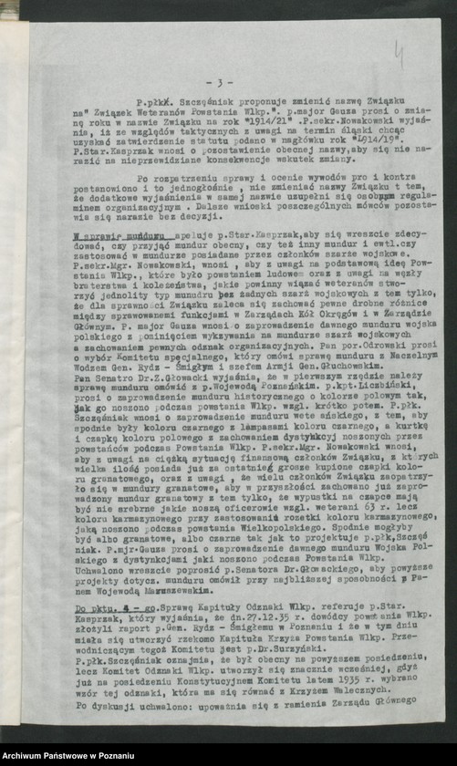 Obraz 8 z jednostki "Odpisy protokołów z posiedzeń Zarządu Głównego Związku Weteranów Powstań Narodowych i Związku Powstańców Wielkopolskich."