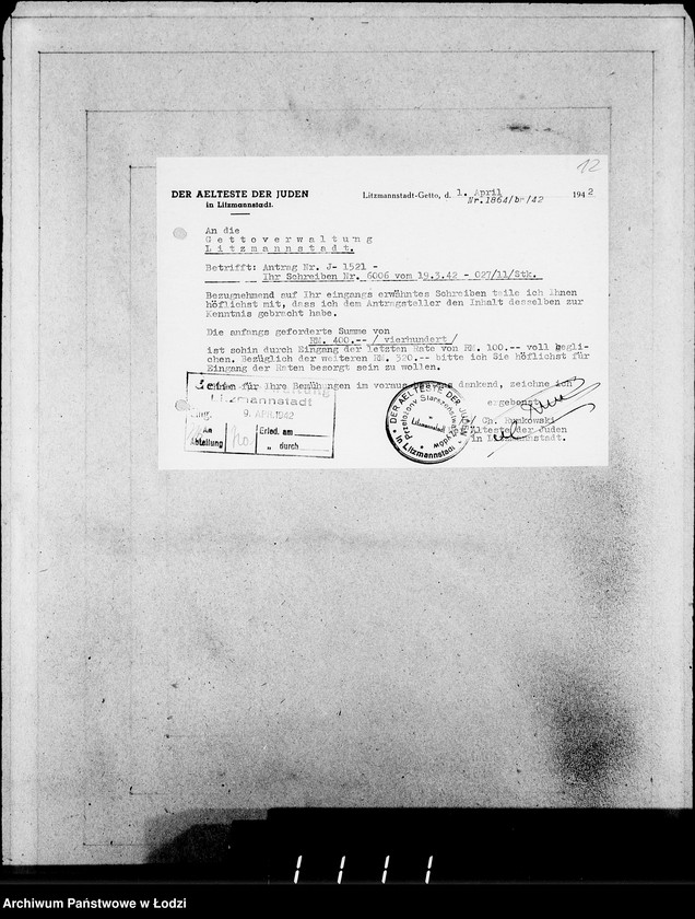 Obraz 16 z jednostki "J.1521-1540 [Wnioski Żydów z Getta o zwrot należności za towar wzięty na kredyt]"