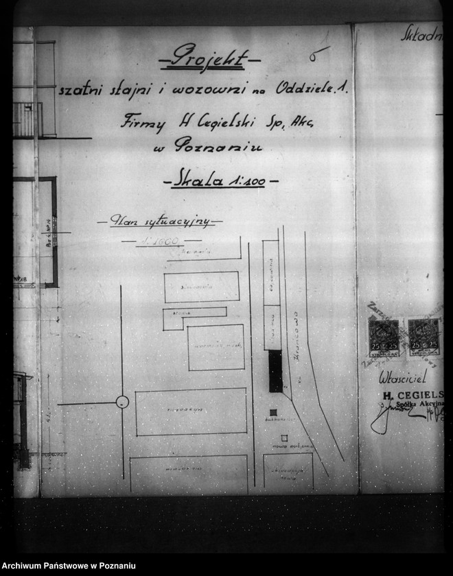 Obraz 11 z jednostki "/Projekt szatni, stajni, wozowni, i składnicy na butle tlenowe na terenie I Oddziału Fabryki H. Cegielskiego w Poznaniu/"