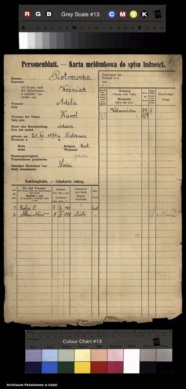 Obraz 3 z jednostki "[Spis ludności Łodzi] Piotrowska-Piotrowski"