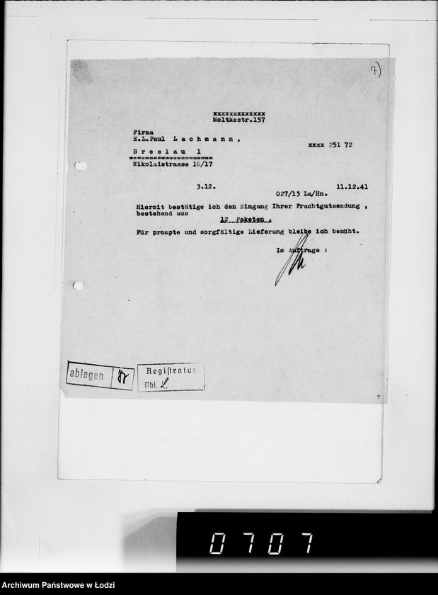 Obraz 12 z jednostki "[Korespondencja z urzędami, instytucjami i firmami] Lit.Lo-Lod."