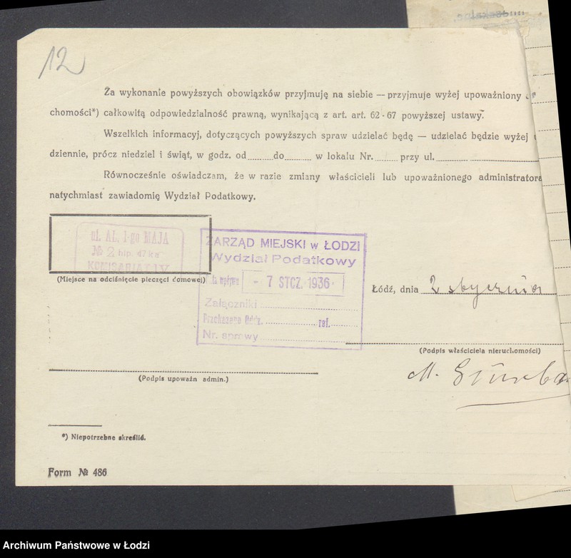 image.from.unit.number "Księga inwentarzowa nieruchomości m. Łodzi al. 1 Maja"