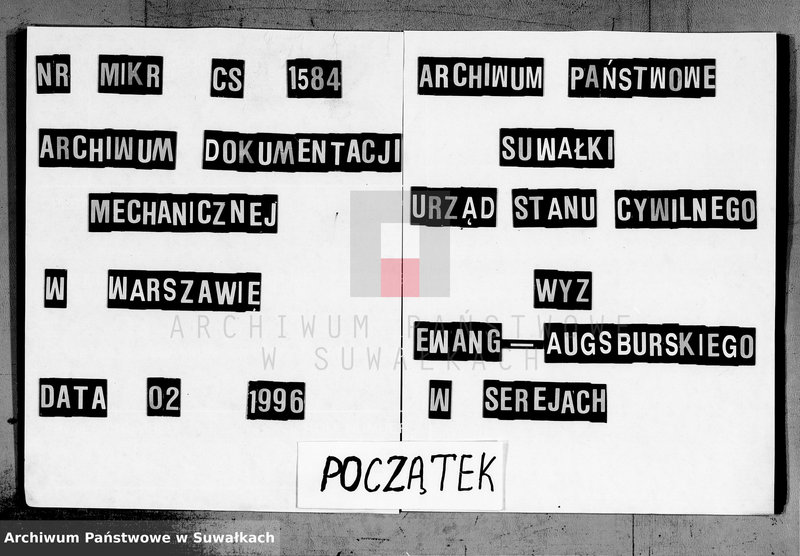 Obraz 1 z jednostki "Duplikat aktów urodzenia, małżeństw i zejścia z Filiału Ewangelicko- Augsburgskiego w Serejach za rok 1859"