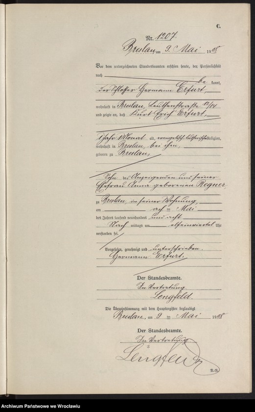 image.from.unit.number "Sterbe-Neben-Register Breslau I 1908 Band 4"