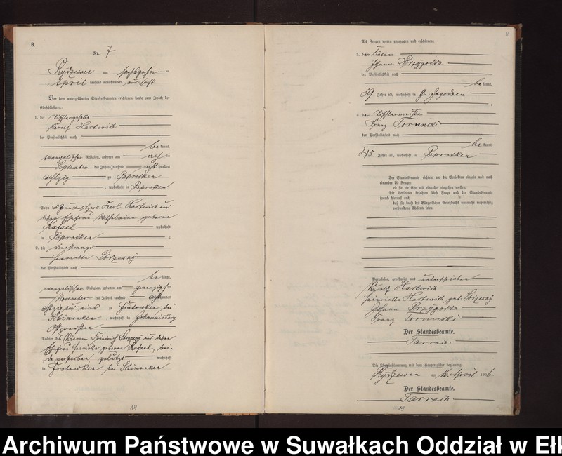 image.from.unit.number "Heirats-Neben-Register des Preussischen Standes-Amtes Rydzewen Kreis Lötzen"