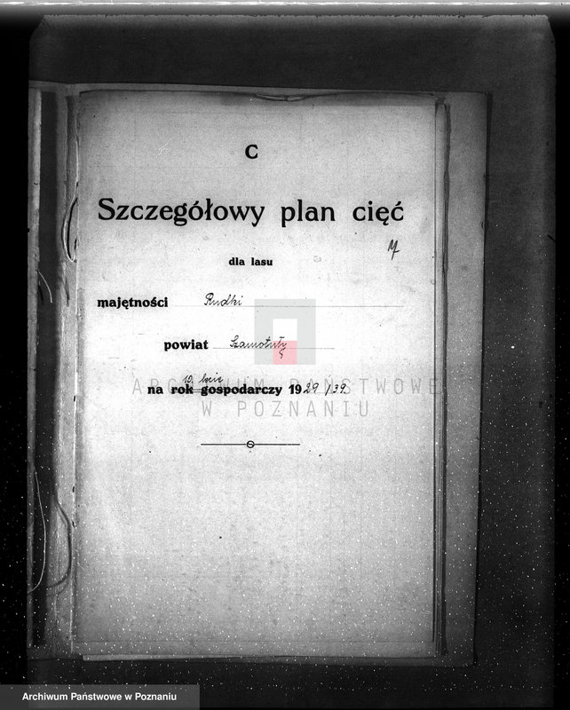 image.from.unit.number "/Szczegółowy plan zalesień i cięć lasu dla majętności Rudki powiat szamotulski 1929-1939"
