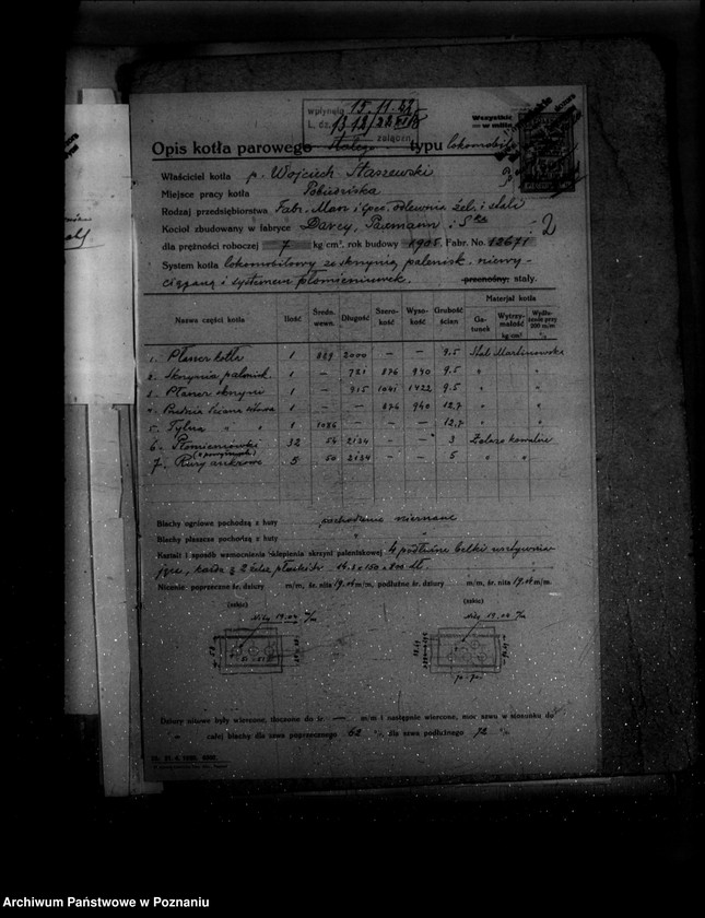 Obraz 6 z jednostki "Fabryka maszyn W. Staszewskiego w Pobiedziskach powiat poznański nr porządkowy kotła 66"