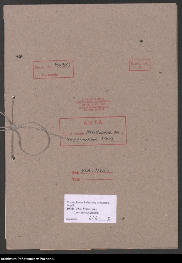 Obraz 2 z jednostki "Akta zbiorowe rejestracji stanu cywilnego do księgi urodzeń z roku 1909"