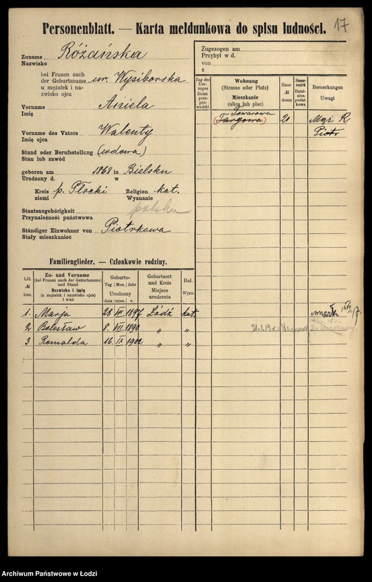 Obraz 19 z jednostki "[Spis ludności Łodzi] Rożana-Różyński"