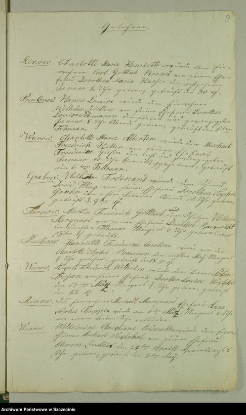 image.from.unit.number "Duplicate des Kirchenbuchs von den Grabowschen Gütern [Grabow]: Prützow [Prusinowo], Rienow [Rynowo], Tarnow [Tarnowo], Wuhrow [Worowo] und Mühlendorf [Poradz]"