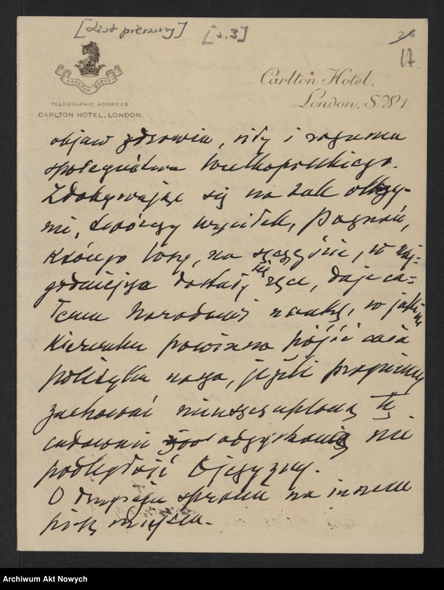 image.from.unit.number "Władze miejskie m. Poznania; Załączniki: a) zaproszenia; b) telegramy C. Ratajskiego (prez. m. Poznania) do E. B. Wilson (żony prez. W. Wilsona) i gen. Pershinga (rękopisy I. Paderewskiego dla C. Ratajskiego); c) telegramy E. B. Wilson, gen. I. Pershing