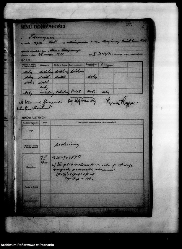 Obraz 5 z jednostki "Protokoły egzaminu dojrzałości Państwowego Gimnazjum Klasycznego- Trzemeszno"