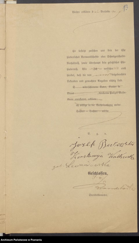 Obraz 15 z jednostki "Die von den Verlobten beigebrachten Urkunden zur Eheschliessung pro 1899"