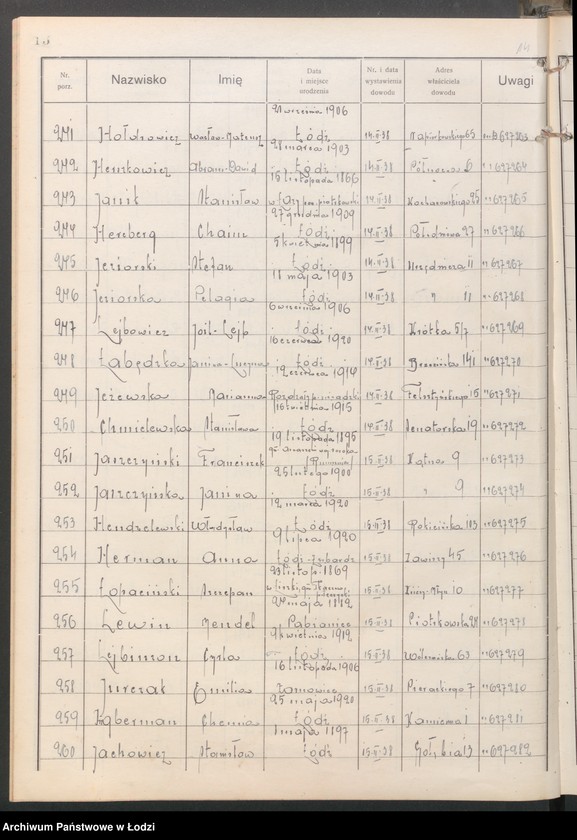 image.from.unit.number "Ewidencja dowodów osobistych wydanych przez Zarząd Miejski w Łodzi, zespół nr 3 [- nazwiska na litery Ch, H, I, J, L, Ł]"