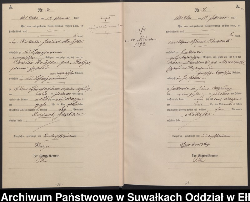 image.from.unit.number "Geburts-Haupt-Register des Königlichen Preussischen Standes-Amtes Ukta Kreis Sensburg"