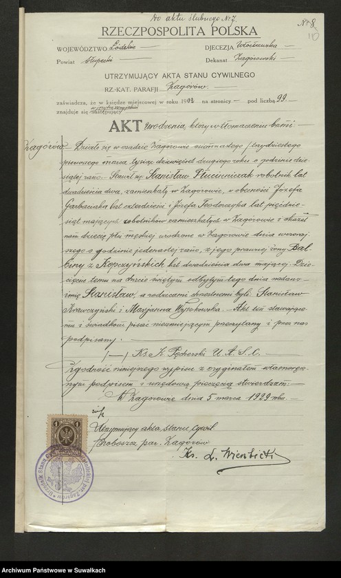 image.from.unit.number "Dokumenty Do aktów zaślubionych Smolańskiej R.K. Paraji za 1929 rok"