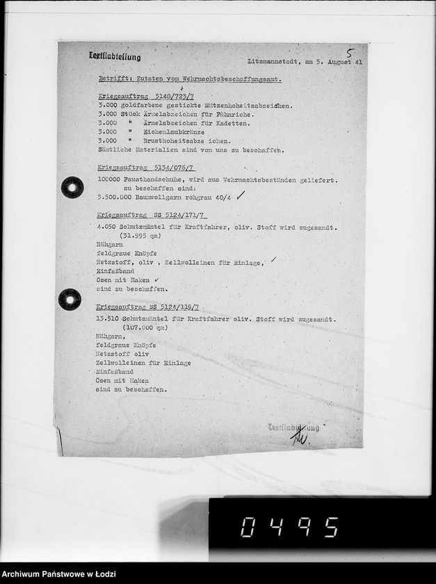 Obraz 9 z jednostki "Kriegsauftrag 5148-723-7-304843 Abzeichen f.Marine 15"