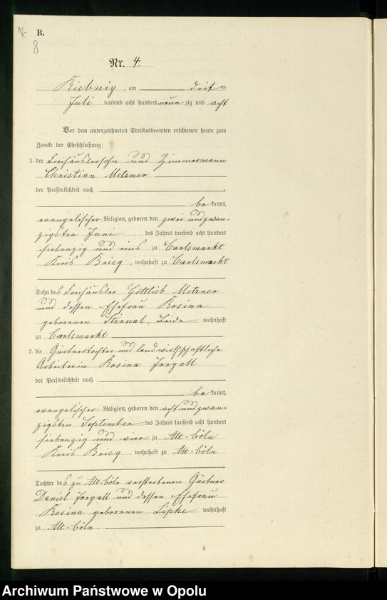 Obraz 11 z jednostki "Heiraths-Neben-Register Standes-Amt Riebnig 1898"