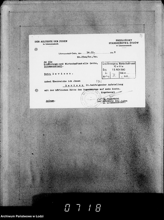 Obraz 17 z jednostki "Korrespondenz mit dem Aeltesten der Juden"