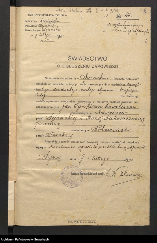 image.from.unit.number "Aneksy do aktów zaślubionych par. Puńsk (pow. Suwalskiego) za rok 1930"