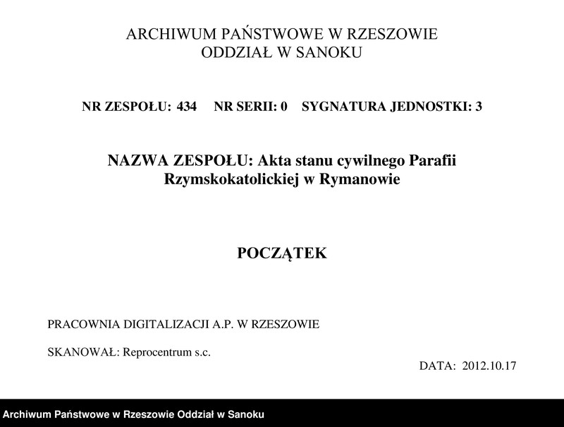 image.from.unit.number "Księgi metrykalne urodzeń, małżeństw i zgonów miejscowości z Parafii Rzymsko-katolickiej w Rymanowie (Rymanów, Posada Dolna, Posada Górna, Głebokie, Sieniawa, Zmysłówka, Deszno, Ladzin, Wróblik Królewski i Szlachecki-pojedyncze wpisy)"