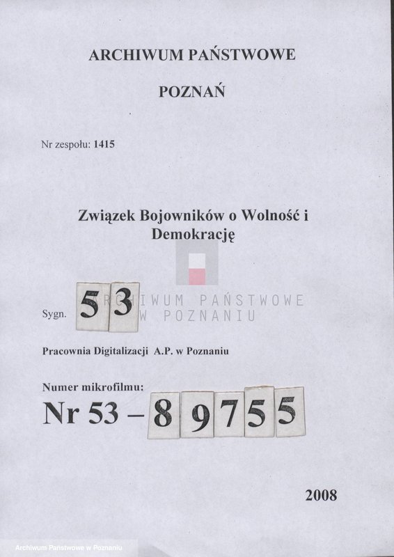 Obraz 1 z jednostki "Wykaz członków Prezydium Zarządu Okręgu Związku Bojowników o Wolność i Demokrację w Poznaniu."