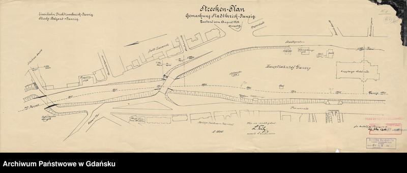 image.from.unit.number "Eisenbahn Direktionsbezirk Danzig. Strecke: Belgard-Danzig. Strecken-Plan Gemarkung Stadtbezirk-Danzig. Zustand vom August 1908"