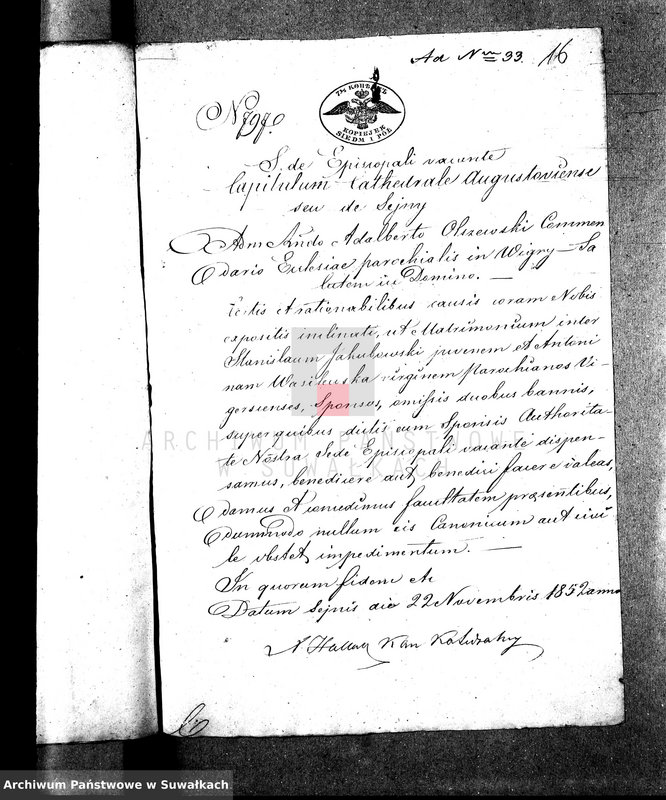 image.from.unit.number "[Dowody do akt małżeństw parafia rzym. - kat. Wigry] z roku 1852"