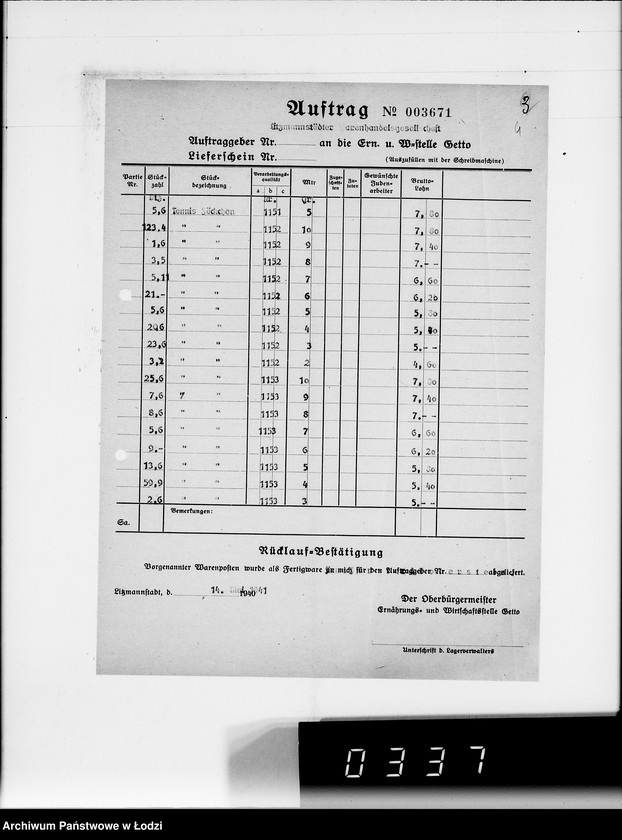 Obraz 8 z jednostki "Aufträge Litzm. Warenhandelsgesellschaft"