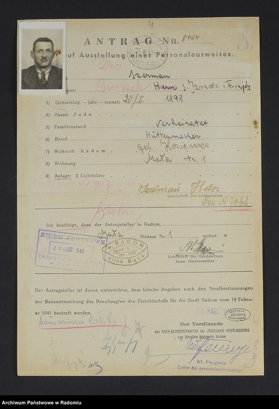 image.from.unit.number "[Wnioski o wydanie dowodów osobistych oraz nie odebrane dowody Szerman Fajwel - Szmajer]"