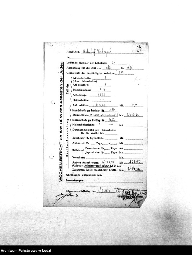 Obraz 6 z jednostki "[Tygodniowe sprawozdania resortów pracy: liczba pracowników, czas pracy, wysokość płacy]"
