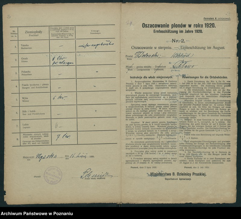 Obraz 16 z jednostki "[Oszacowanie plonów w powiecie złotowskim w roku 1920"