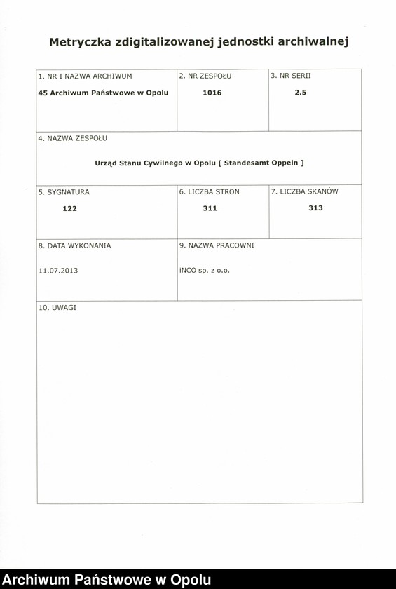 Obraz 2 z jednostki "Urząd Stanu Cywilnego w Opolu 1885 Rejestr zgonów Księga Miejscowa Nr 1 do 309"