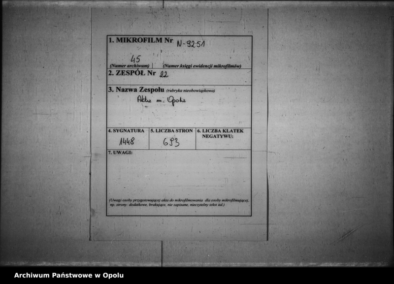 image.from.unit.number "Acta des Magistrats zu Oppel betreffend Polizei - Verwal[tung] Vol. I"