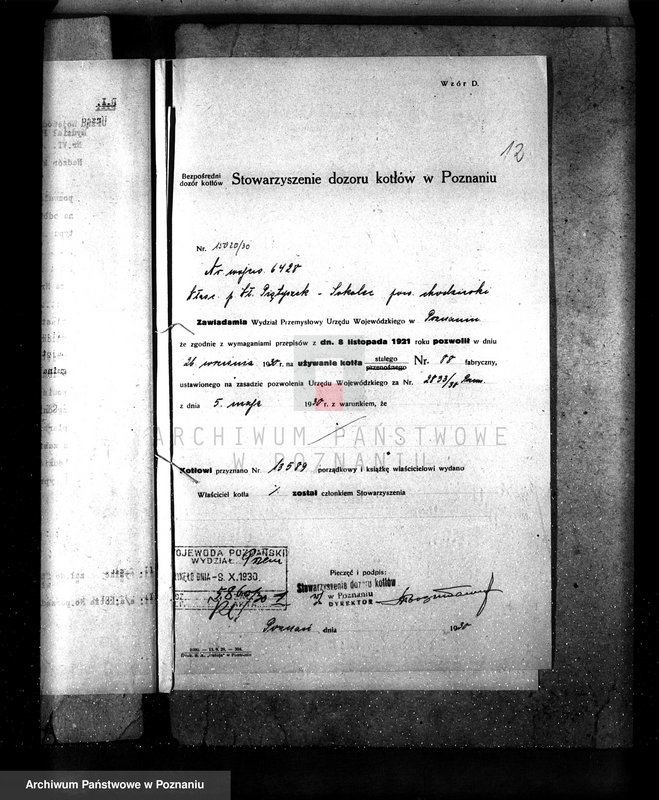 Obraz 16 z jednostki "Mleczarnia w Solcu pow chodzieski własność właściciel Piętyszek, kocioł nr fabryczny 88, nr woj. 6428"