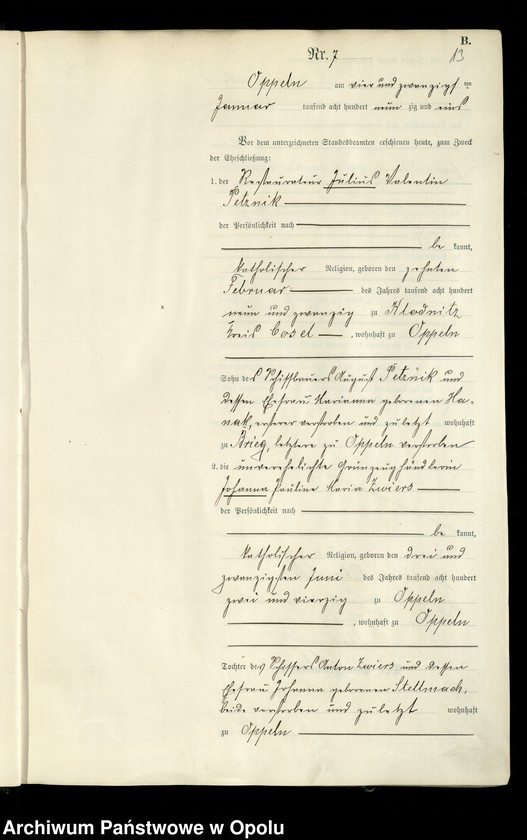 Obraz 16 z jednostki "Rejestr Małżeństw pierwopis 1891 [Opole] 1-142"