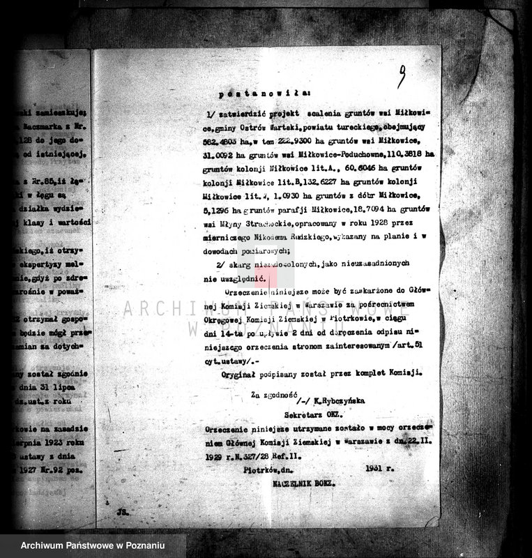 Obraz 13 z jednostki "Regulacja hipoteczna scalonych gruntów Miłkowice powiatu tureckiego"