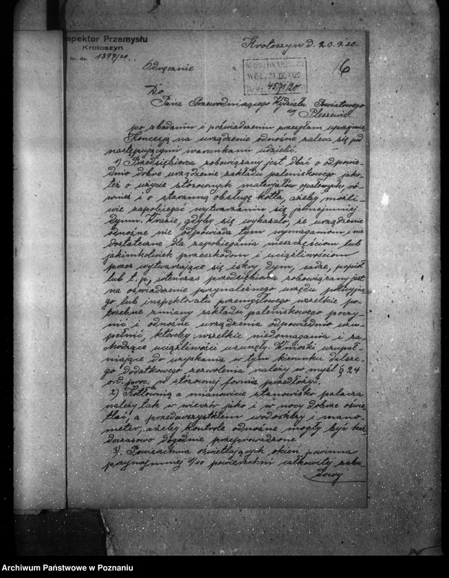 Obraz 10 z jednostki "Udzielenie koncesji na uruchomienie kotła parowego Pleszewskiej Wytłoczni Oleju"