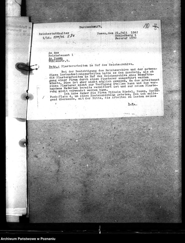 Obraz 14 z jednostki "Umbau des Reichsarchivs zu Posen"