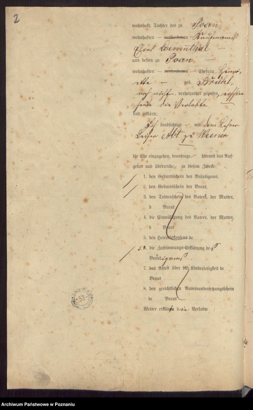 Obraz 4 z jednostki "Die von den Verlobten beigebrachten Urkunden zur Eheschliessung pro 1897"
