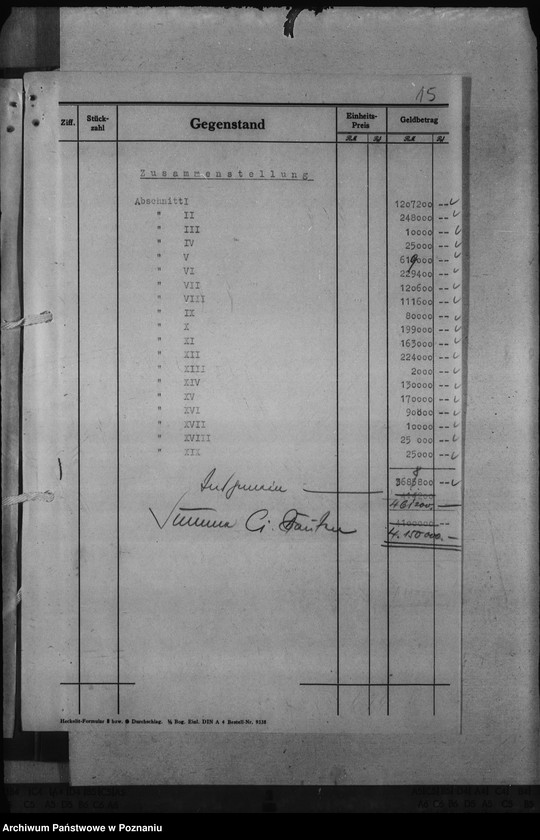 Obraz 19 z jednostki "Kostenvoranschlag. Neugestaltung des Schlosses zu Posen"