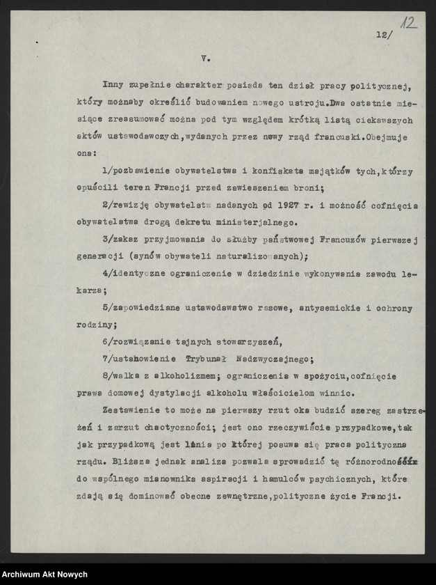 image.from.unit.number "Referat o sytuacji wewnętrznej we Francji po zawarciu zawieszenia broni z Niemcami (Autora nie ustalono, na pierwszej stronie napis - S. Elka)"