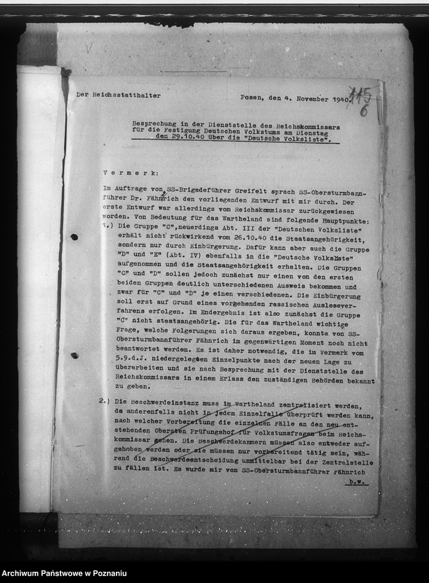 Obraz 10 z jednostki "Zarządzenia, wytyczne i korespondencja w sprawach ogólnych niemieckiej listy narodowej"