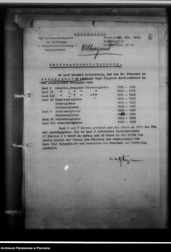 Obraz 10 z jednostki "[Wykaz ksiąg urodzeń, małżeństw i zgonów przejętych z parafii katolickich z powiatu szubińskiego]"