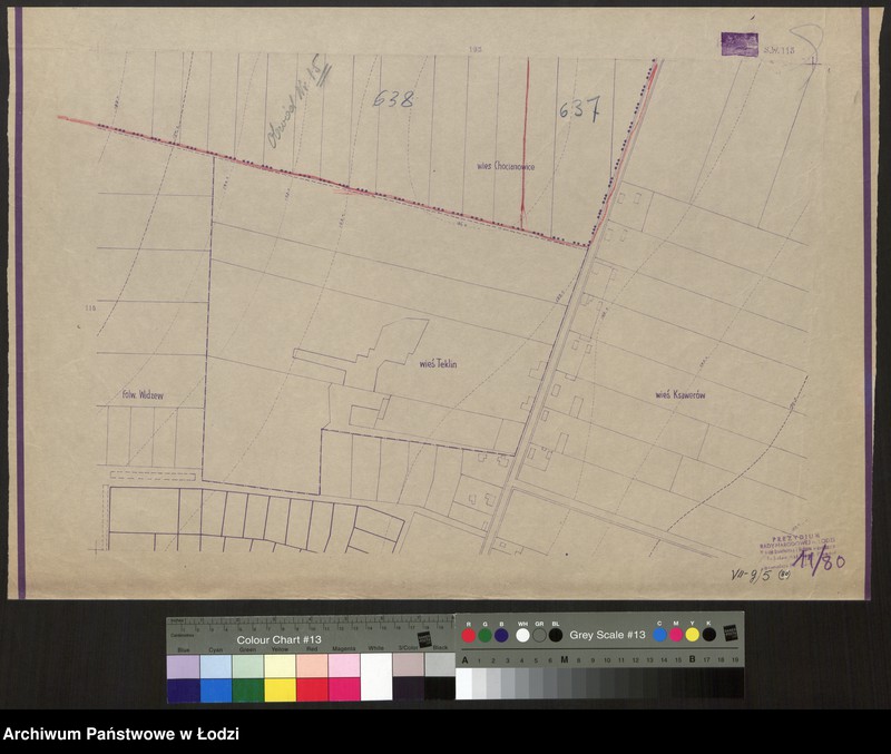 Obraz 1 z jednostki "Plan m. Łodzi 1:2000 z oznaczeniem podziału miasta na obwody Komitetów Blokowych. Sekcja SW 115"