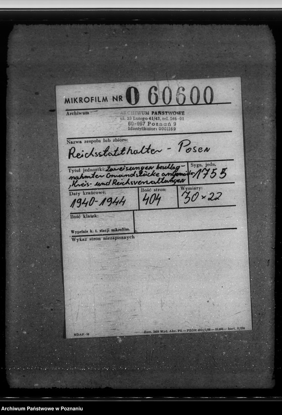 Obraz 2 z jednostki "Zuweisungen beschlagnahmter Grundstücke an Gemeinde-, Kreis- und Reichsverwaltungen"